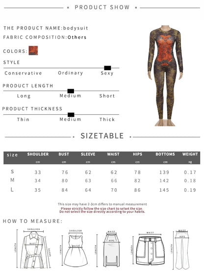Weird Puss Tie-Dye Print Jumpsuit Women Fitness Stretch Tight Sexy o-Neck Full Sleeve Skinny Streetwear Autumn Zip Slim Overalls