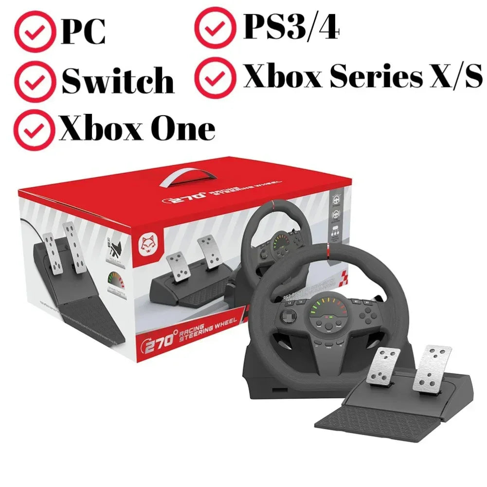 270° Gaming Simracing Car Pedal Game Steering Wheel Vibration Controller for PC PS3/PS4/Switch/ Xbox One/Xbox Series X/S