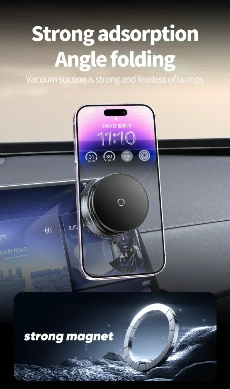 360° Rotation Vacuum Suction Cup For iPhone 12-17 Series Fast Charging Super Strong Magnetic Car Wireless Charger Phone Holder
