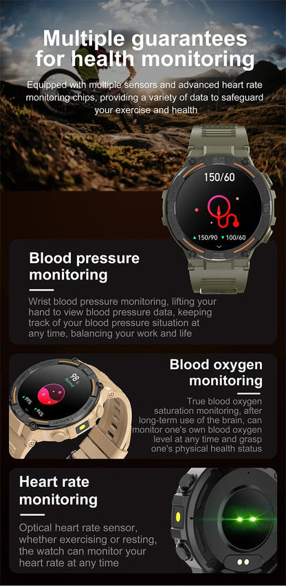 2025 New Sport Smart Watch Men 360*360 HD Screen Flashlight Health Monitoring IP68 Waterproof Heart Rate BT Call Smartwatch Man