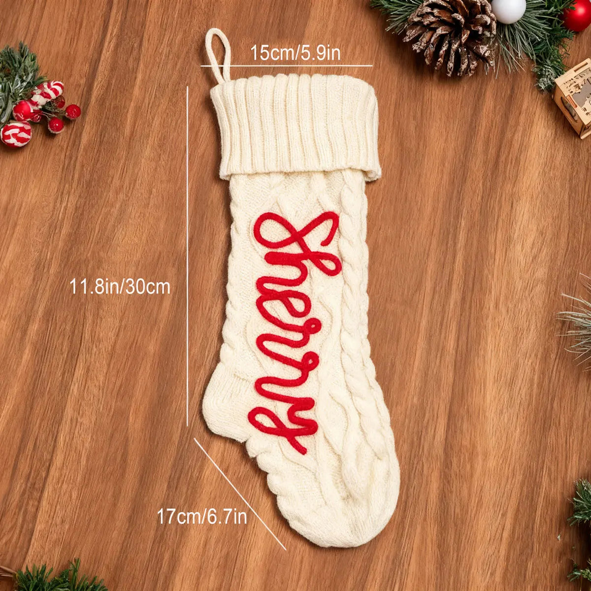 A vintage personalized Christmas stocking with embroidered name and customizable letters, perfect as a family Christmas gift