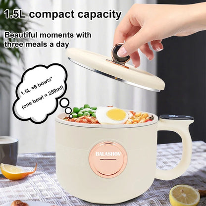 220V Multi Cookers Portable Electric Hot Pot 1.5L Household Non-stick Pan electric cooking pot for Ramen, Dumplings, Oatmeal