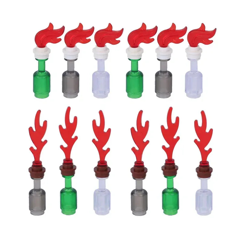 MOC Medieval Campfire Building Block Flame Wave Candle Transparent Wine Bottle Educational Toy Compatible Accessories Brick K054