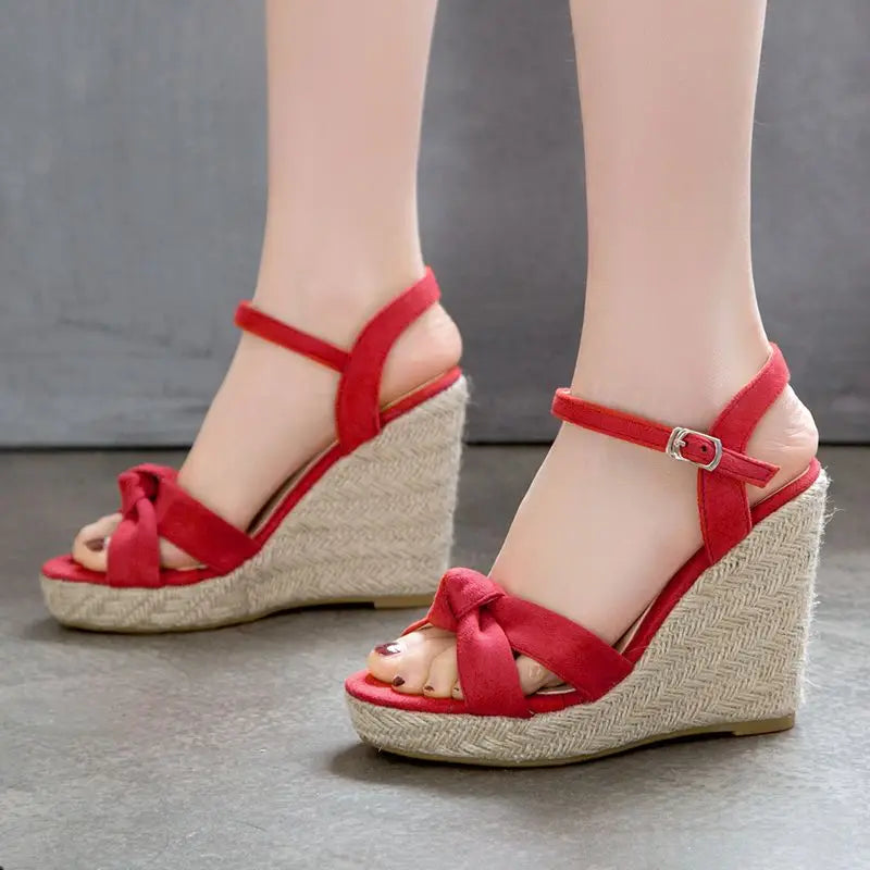 REAVE CAT Brand Women Sandals Open Toe Flock Suede Wedges 11cm Platform Buckle Strap Big Size 44 45 46 Soft Leisure Daily Shoes