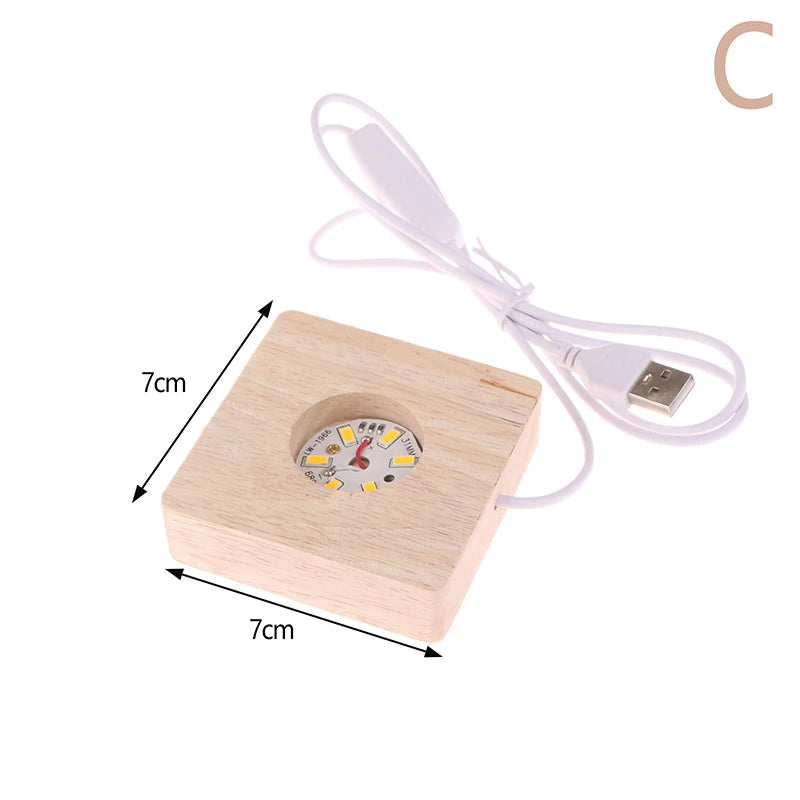 1PC Battery Operated 8/10cm Round Wooden LED Light Dispaly Base Stand Holder Table Night Lamp Base Crystal Glass Art Ornaments