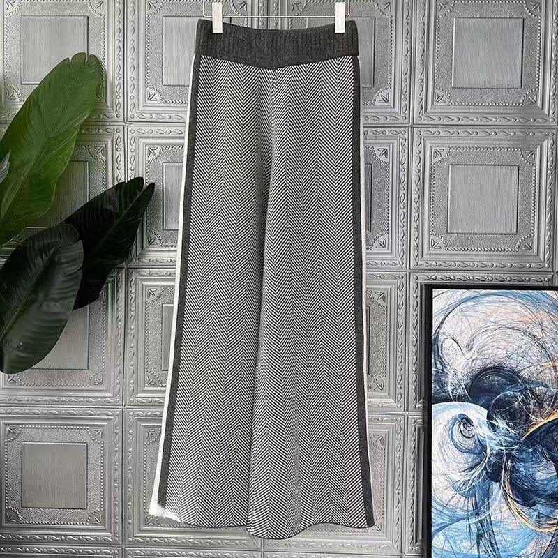 Women Drawstring Wide Leg Warm Thick Knit Pants Fall Winter Loose Casual Straight  Korean Harajuku High Waist Trousers R94