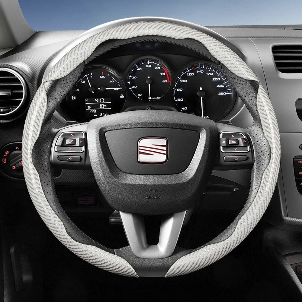 Suitable for Seat Carbon Fiber Texture Steering Wheel Cover with Segmented Quick-Release Design, Durable, for Models Such as Ibiza, Arona, Leon, Leon Sportstourer, Ateca, Etc., in Black, Blue, Red, Silver, and White by PDG ibma