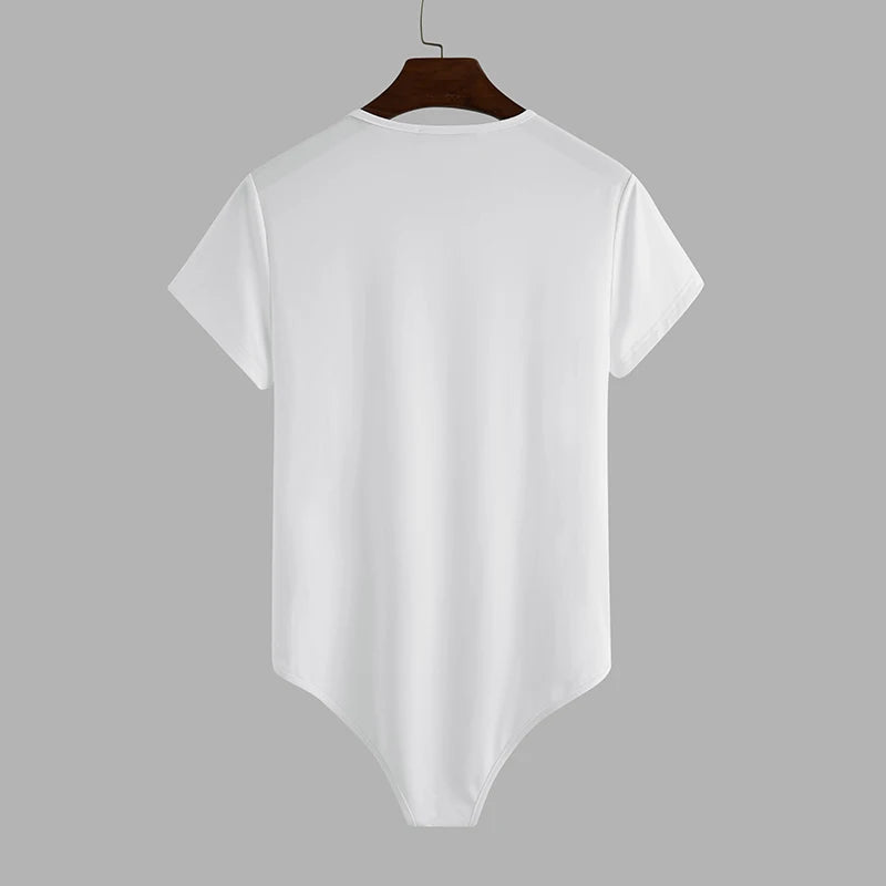 INCERUN Men Bodysuit Solid Color Pajamas Sexy 2023 Breathable Short Sleeve O-neck Rompers Underwear Fitness Men Bodysuits S-5XL