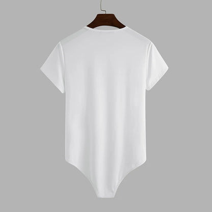 INCERUN Men Bodysuit Solid Color Pajamas Sexy 2023 Breathable Short Sleeve O-neck Rompers Underwear Fitness Men Bodysuits S-5XL