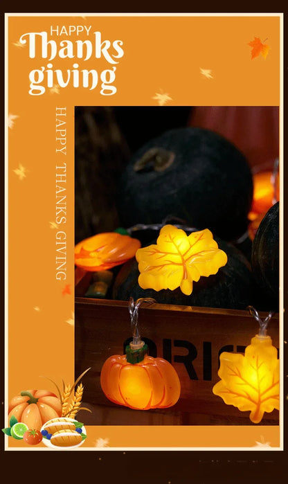 1.5/3m Halloween LED Pumpkin Nut Maple Leaf Light String Home Christmas Party Decoration Hanging Lamp Props Thanksgiving Gift