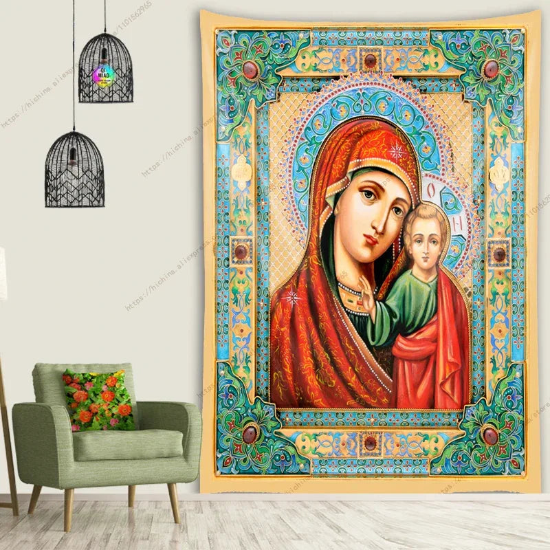 Icon of Christ Tapestry Jesus Easter Wall Decor God Home Decoration  Blessed Virgin Mary Wall Tapestries Christmas Room Decor