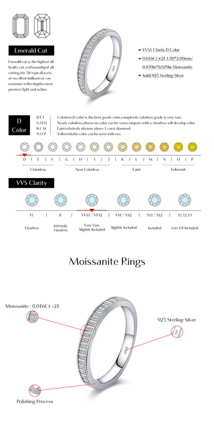 MODIAN Dazzling D Color Rectangle Moissanite Stackable Rings 925 Sterling Silver Eternity Band Rings For Women Fine Jewelry