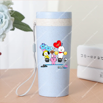 350ml BT21 Portable Water Bottle COOKY TATA RJ Cute Anime Leak-proof Plastic Drinking Cup Milk Coffee Juice Cup Drinkware Gift