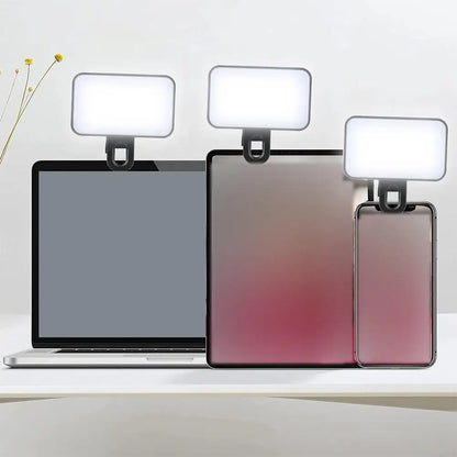 Portable Mini LED Selfie Fill Light 3 Modes Adjustable Brightness Rechargeable Clip On For Mobile Phone Laptops Live Video Light