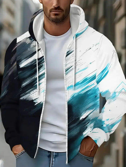 Fashion Gradient Graphic Hooded Zip-Up Casual Sports Pocket Design Long Sleeve Streetwear Outdoor Travel Street Oversized Hoodie