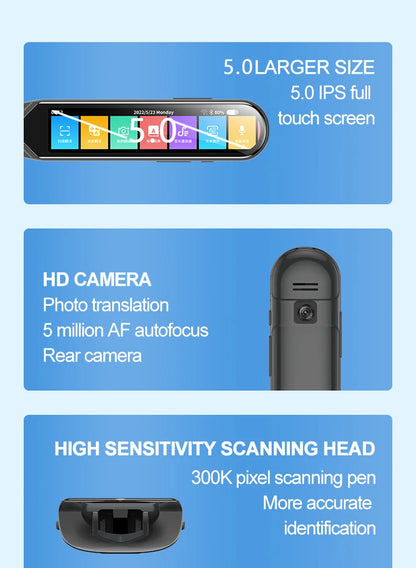 MD08 Smart Voice Translator 5.0" Screen Dictionary Translation Pen Scanner Text Scanning Translator 116 Languages for Learning