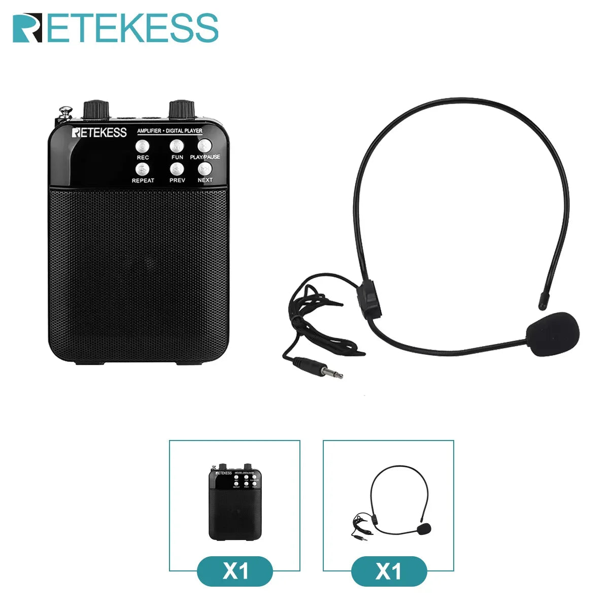 Retekess TR619 Megaphone Portable 3W FM Recording Voice Amplifier Teacher Microphone Speaker Mp3 Player FM Radio for Tour Guide