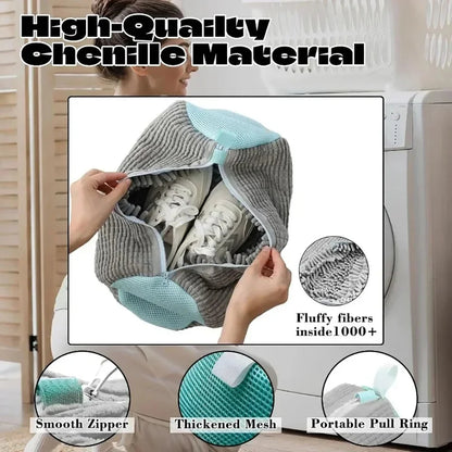 Fluffy Fiber 360 ° Surround Cleaning Shoe Washing Bag - Reusable Durable Machine-Washable Laundry Bag with Zipper Closure (1Pc)