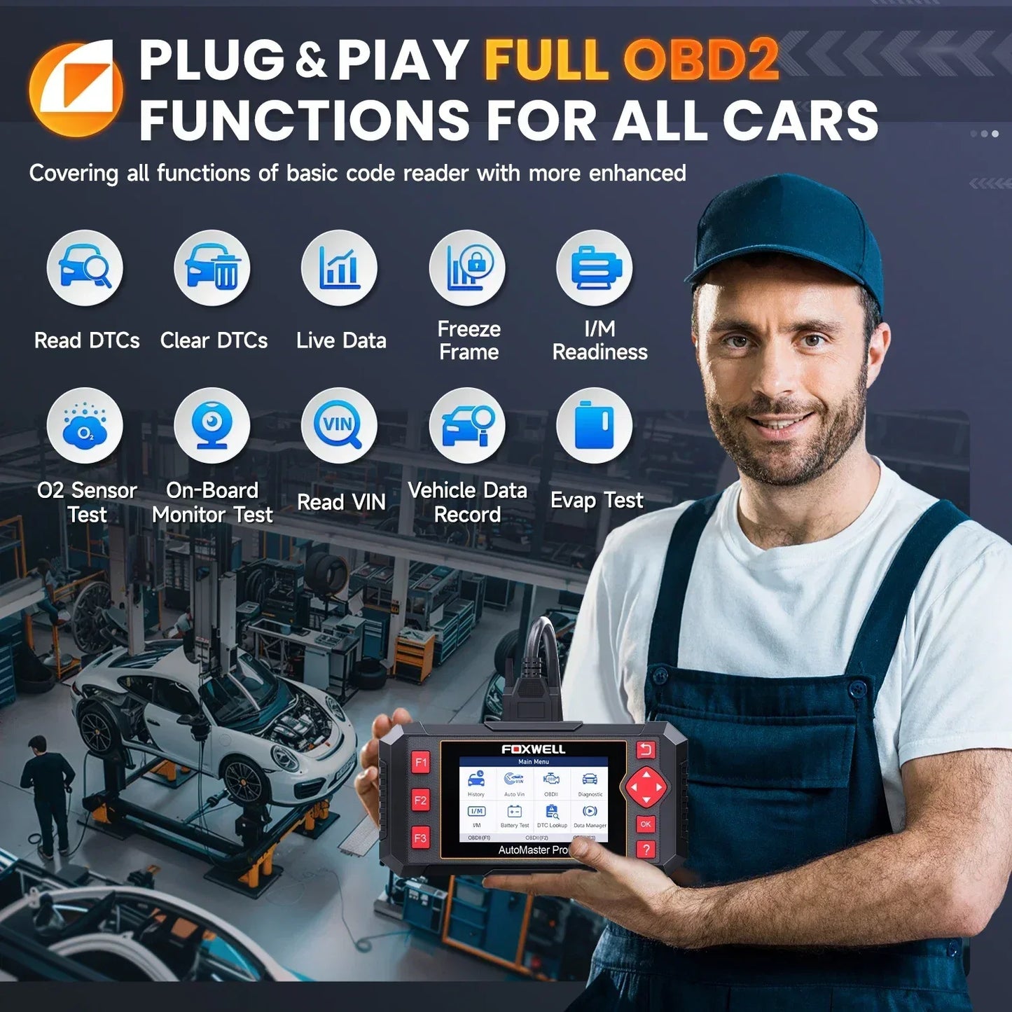 FOXWELL NT604 Elite OBD2 Auto Scanner ABS SRS Engine Transmission Code Reader OBD 2 Live Data Car Diagnostic Tool Free Update