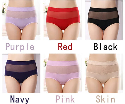 Large Size 110 Kg Triangle Underwear Women's Mesh High Waist Hip Fat Transparent Sexy Lingerie