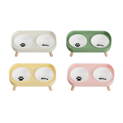 Pet Cat Double Bowl Feeder, Adjustable Height Cat and Dog Water Dispenser, Elevate Feeding Kitten Supplies