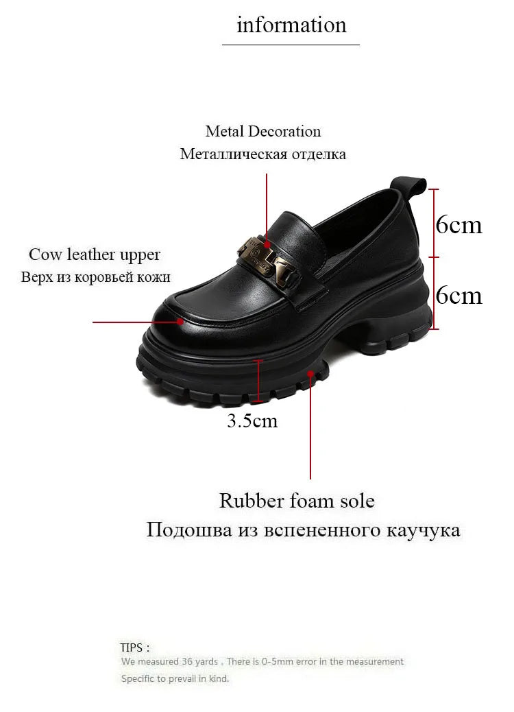 DRKANOL Women Genuine Leather Loafers 2026 Spring Autumn Thick High Heel Chunky Platform Handmade Retro Metal Trend Casual Shoes