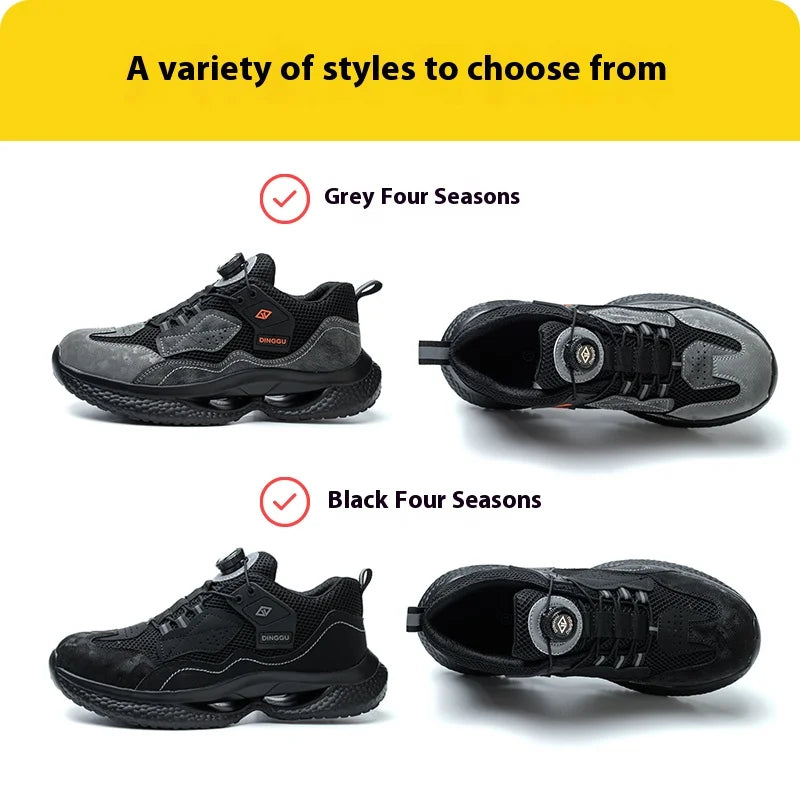 Fashion Male work safety shoes Rotating button Steel Toe shoes Work Sneakers Puncture-Proof Protective Shoes Security Boots Men