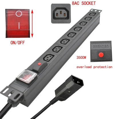 19 inches PDU SPD ammeter overload protection air switch Short circuit switch module power strip  IEC-320 C13 output C14 PLUG