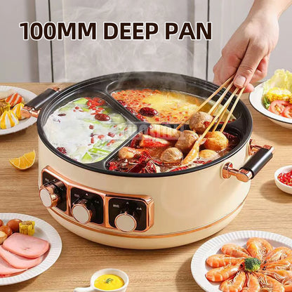 5L Electric Hot Pot High-power Cooking Electric with 3 Different Flavors Multi-functional Panela