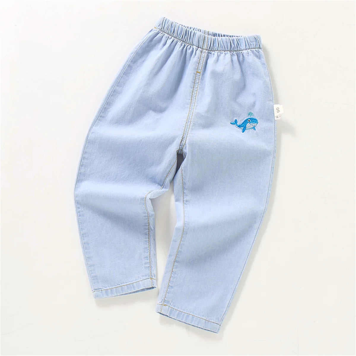 Children'S Jeans Baby Four Seasons Outwear Casual Pants Embroidered Simple Versatile Elastic Waist Sports Wear