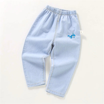 Children'S Jeans Baby Four Seasons Outwear Casual Pants Embroidered Simple Versatile Elastic Waist Sports Wear