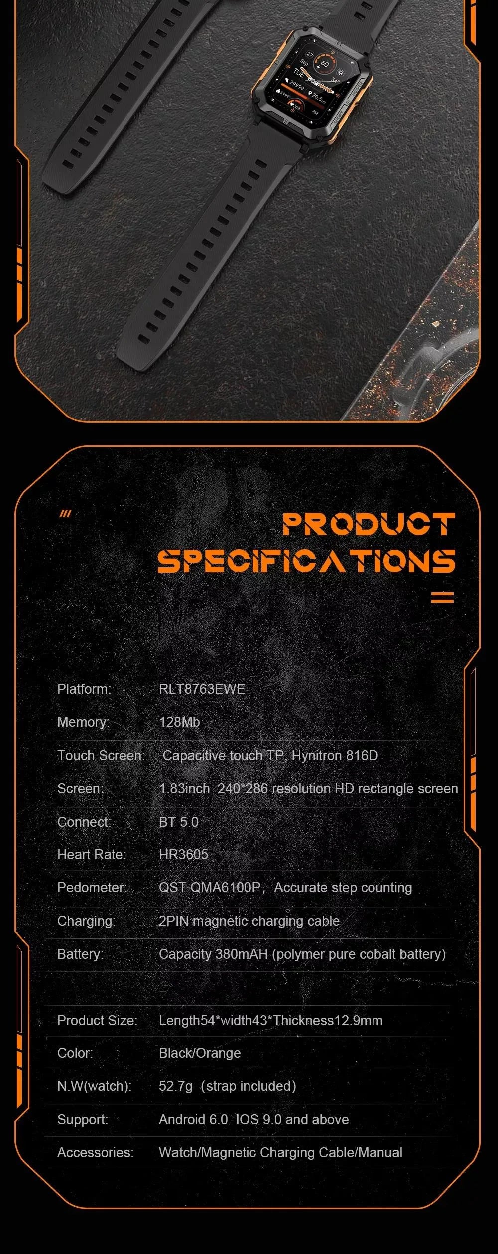 Smart Watch C20 PRO 1.83 Inch Men Music BT Call Outdoor Sports Fitness Tracker Heart Rate Blood Pressure Smartwatch