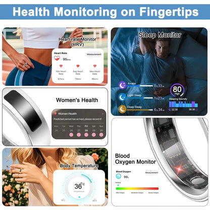 2026 Health Monitoring Smart Ring, Continuous Heart Rate Blood Oxygen Sleep Tracker, Silent Vibration Notification Smart Ring