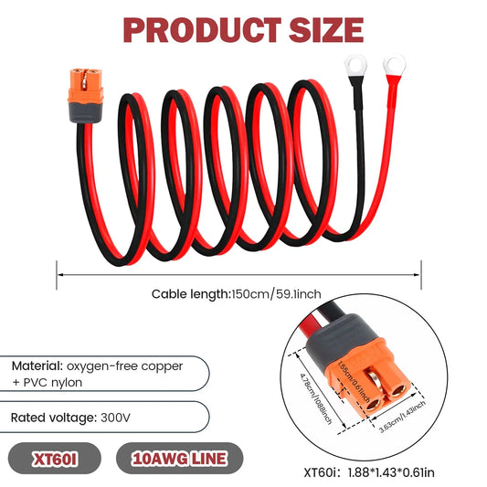 XT60i to O Ring Terminal Cable 1.5m 10AWG XT60i Female to O Ring Connector Protective XT60i F Extension Cable for Solar Panel