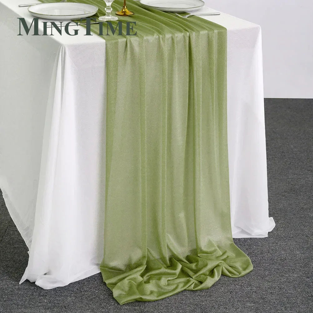 Sheer Chiffon Luxury Solid Colorful Table Runner Blue Rustic Boho Wedding Party Bridal Shower Birthday Home Christmas Decoration