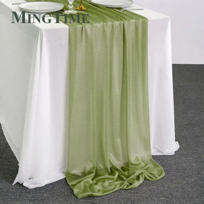 Sheer Chiffon Luxury Solid Colorful Table Runner Blue Rustic Boho Wedding Party Bridal Shower Birthday Home Christmas Decoration
