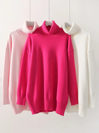 Winter Pink Turtleneck Sweaters Women Oversized Autumn Warm Women's Jumper Loose Basic White Turtleneck For Women Pullovers