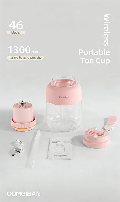 1300ML Portable Juicer, Fresh Fruit Mixer 38 Blades, USB Rechargeable Multifunctional Juicer Ice Crusher Smoothie Blender Home
