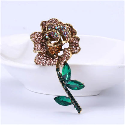 Valentine's Day Enamel Rose Brooches for Women Rhinestone Plant Flower Pins Banquet Party Backpack Gifts Jewelry Accessories