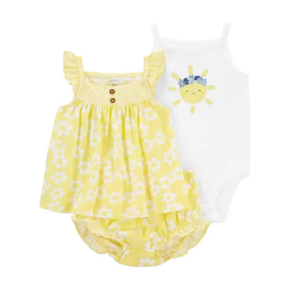 Newborn Baby Girl Clothes Set Summer Fashion Flower Cotton Infant Outfits Short Sleeved Bodysuit Shorts 3Pcs Toddler Clothing