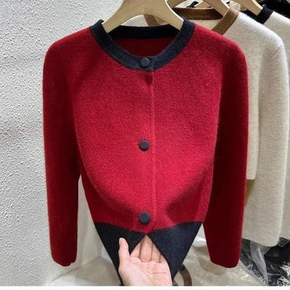 Xiaoxiangfeng Contrasting Color Sweater Jacket for Women in Autumn Winter Spring and Autumn Lazy Style Small Knitted Cardigan