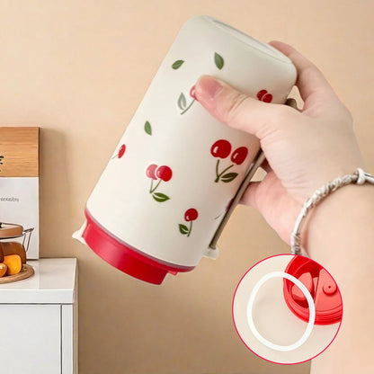 350/400ML Plastic Coffee Mug With Cherry Pattern Travel Portable Water Bottle Tumbler Sealed Leak Proof Drinking Cup Drinkware