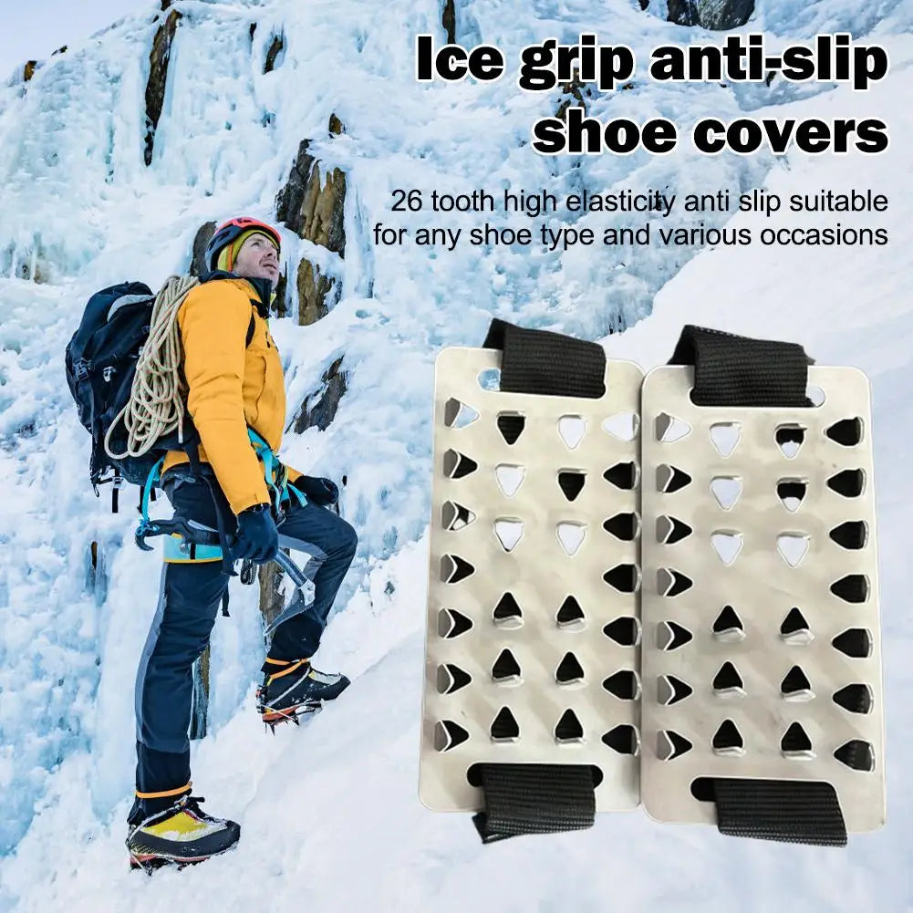 1 Pair Adjustable Stainless Steel Snow Claw Ice Grippers With System - Heavy-Duty Winter Climbing, Walking, Driving Grips Tool