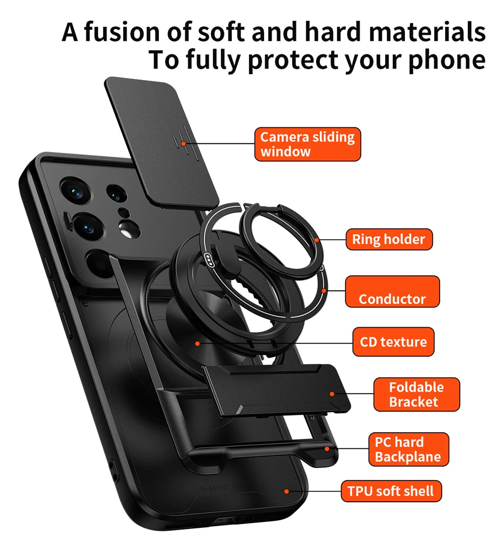 KEYSION Magnetic Phone Case for TECNO Camon 50 Pro 50 Ultra 5G Slide Camera Protection Upright Kickstand Ring Shockproof Cover