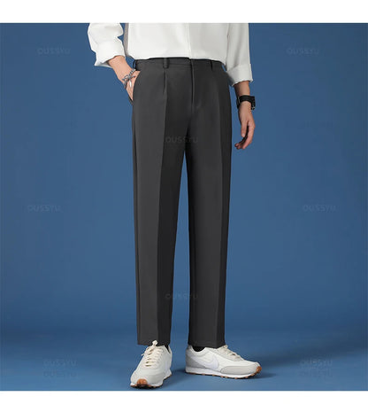 All Seasons New Smooth Pendulous Suit Pants Men Business Long Trousers Korean Formal Ankle Length Pant Male Plus Size 40