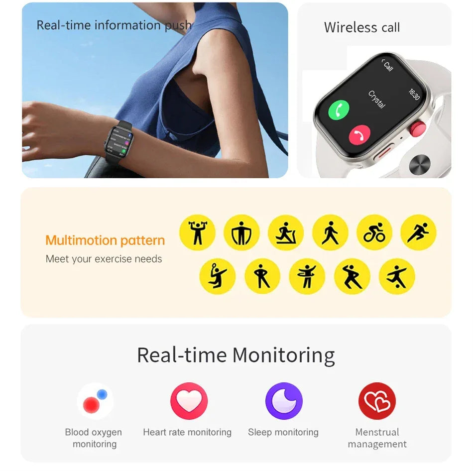 LIGE New Heart Rate Health Smartwatch Men Women 2.01" Bluetooth Call Music Smart Watches Ladies Sports Fitnesss Smart Watch Gift