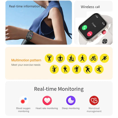 LIGE New Heart Rate Health Smartwatch Men Women 2.01" Bluetooth Call Music Smart Watches Ladies Sports Fitnesss Smart Watch Gift