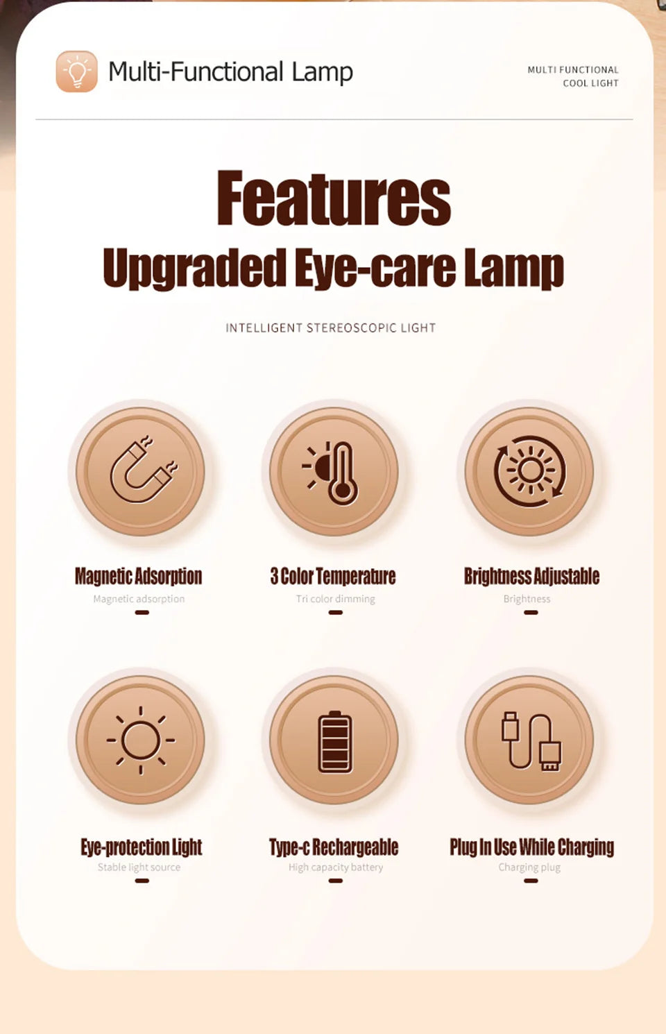 HOMEFISH Eye-care Table Lamp LED Light Bar Rechargeable Wirless Desk Reading Lamp USB Night Light For Bedside Kitchen Cabinet