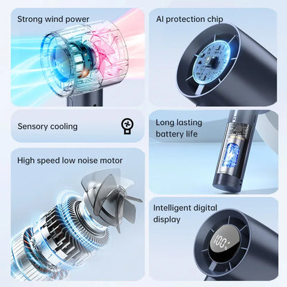 Lenovo Portable Ice Cooling Mini Handheld Fan 100 Speeds Powerful Fan High-speed USB Rechargeable Cooler with Phone Stand