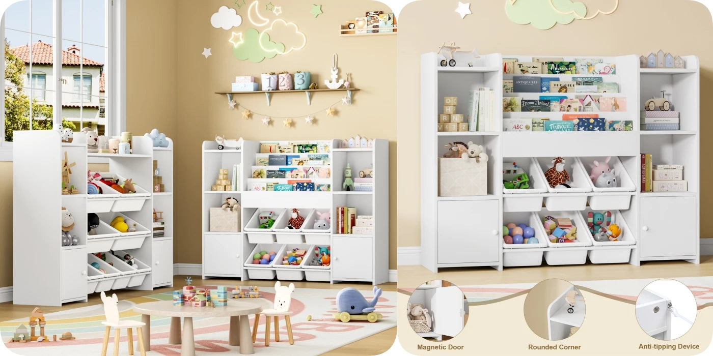 Getone Toy Storage Unit Kids Storage Unit Kids Toy Storage with 6 Removable Boxes, 4-tier Book Shelf Childrens Bookcase Kids Bookshelf Toy Organiser for Kids Room, Nursery Playroom 119x29.5x94 cm